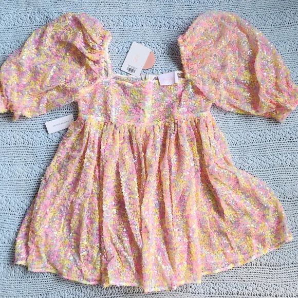 NWT Selkie The Rainbow Sequin Puff Dress - Picture 2 of 6